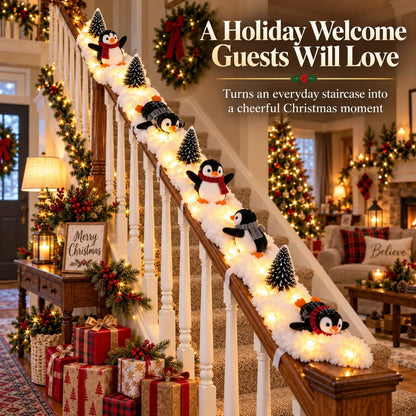 🔥 Hot Sale 40% OFF – Playful Penguin Snowy Stair Railing Decor 🐧❄️