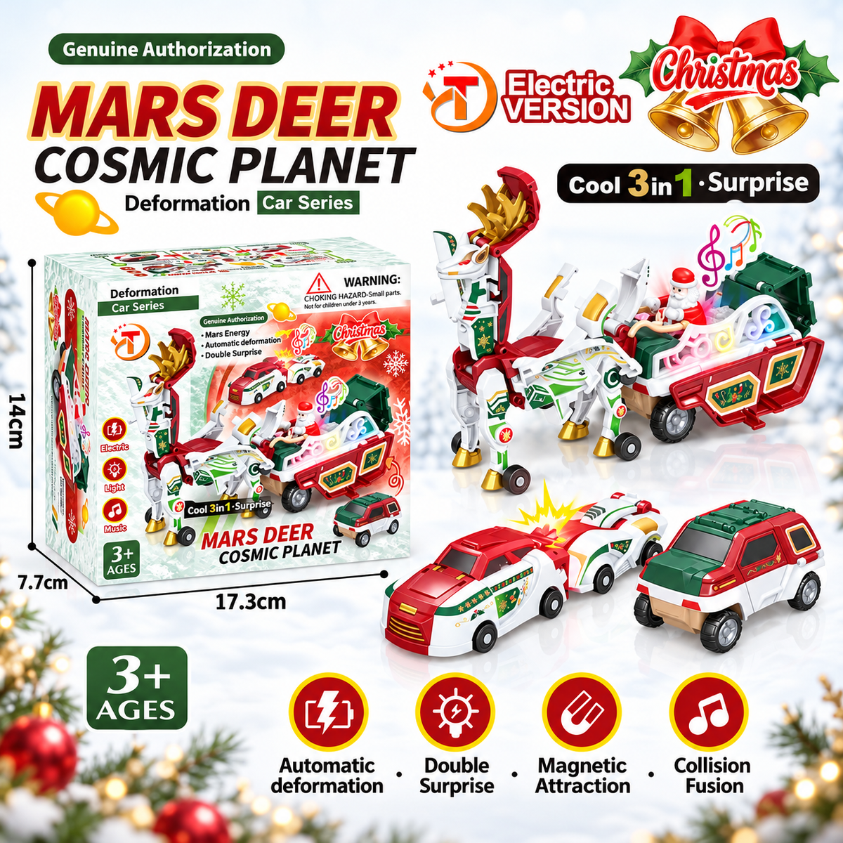 🎄🚗 3-in-1 Magnetic Transforming Christmas Car Set