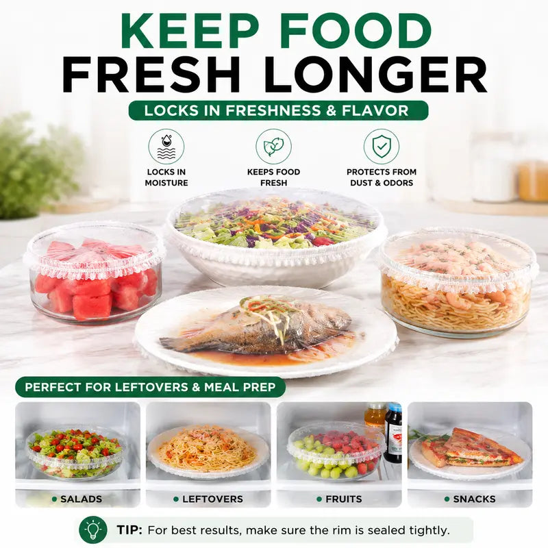 🍽️ Elastic Stretch Bowl Covers 🔁Disposable Microwave Safe Food Storage Covers