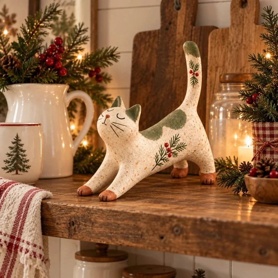 🔥Last Day 49% OFF  😽🐈 Woodland Christmas Cat Figurine🔥