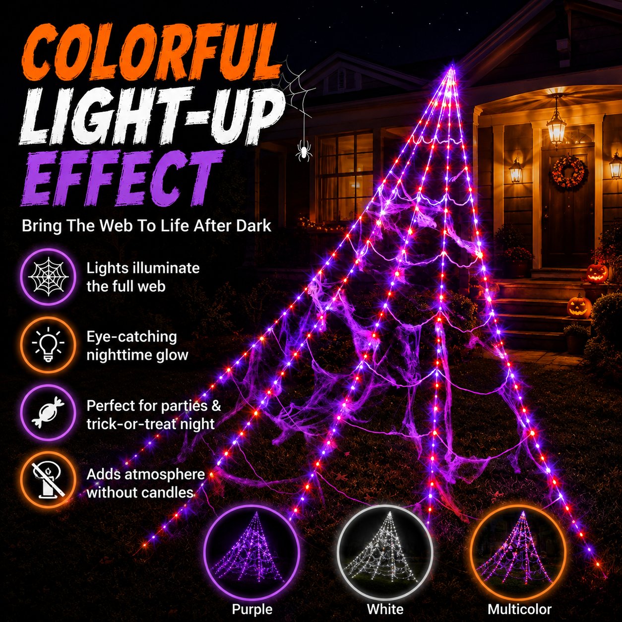 Giant Light-Up Spider Web Halloween Decoration