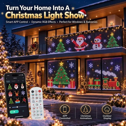 🔥LAST DAY 50% OFF✨🎄 Turn Your Balcony Into a Christmas Show – Animated LED Pixel Curtain Lights🎅