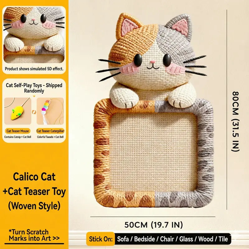 SmartWell Woven-Look Cat Scratcher Pad – Self-Adhesive Geometric Felt Furniture Protector with Bonus Toy