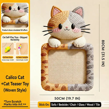SmartWell Woven-Look Cat Scratcher Pad – Self-Adhesive Geometric Felt Furniture Protector with Bonus Toy