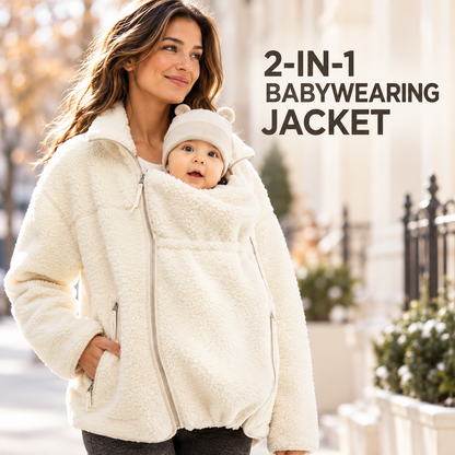 2-in-1 Maternity & Babywearing Teddy Fleece Jacket – Cozy Zip-Up Coat with Detachable Baby Panel for Moms