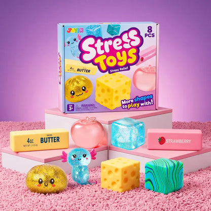 🎁🌈8-Piece Stress Relief Fidget Toy Bundle – Assorted Glitter Squishies & Sensory Toys for Kids, Gifts, Party Favors & Desk Fun