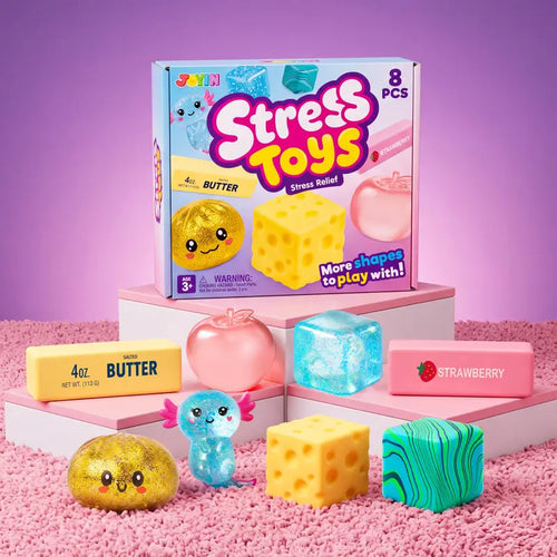 🎁🌈8-Piece Stress Relief Fidget Toy Bundle – Assorted Glitter Squishies & Sensory Toys for Kids, Gifts, Party Favors & Desk Fun