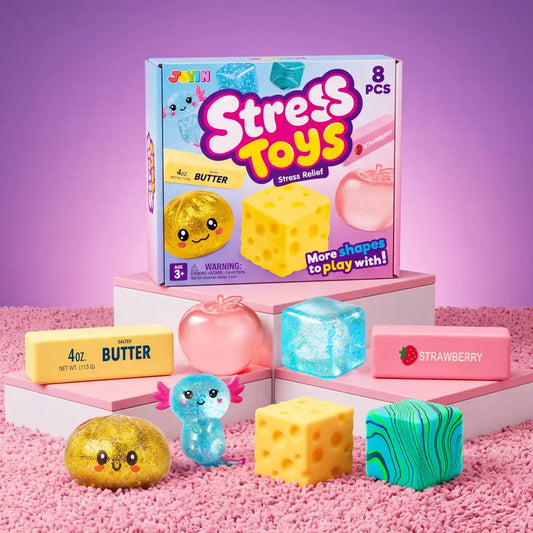 🎁🌈8-Piece Stress Relief Fidget Toy Bundle – Assorted Glitter Squishies & Sensory Toys for Kids, Gifts, Party Favors & Desk Fun