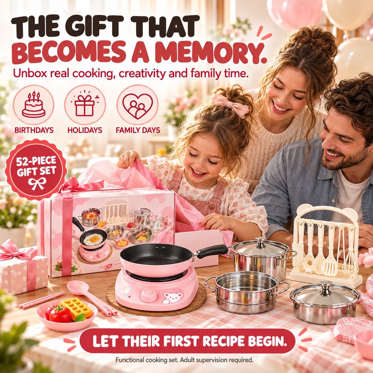 48-Piece Kids’ Mini Real-Cooking Kitchen Set with Electric Stove & Cookware