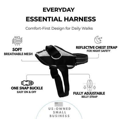 Essential Dog Harness with 3 Leash Clips – Reflective, Adjustable & Padded Vest