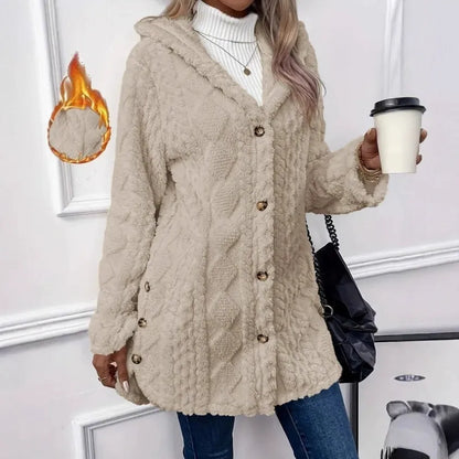 Cozy Button Up Hooded Fleece Outerwear