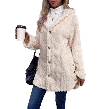 Cozy Button Up Hooded Fleece Outerwear
