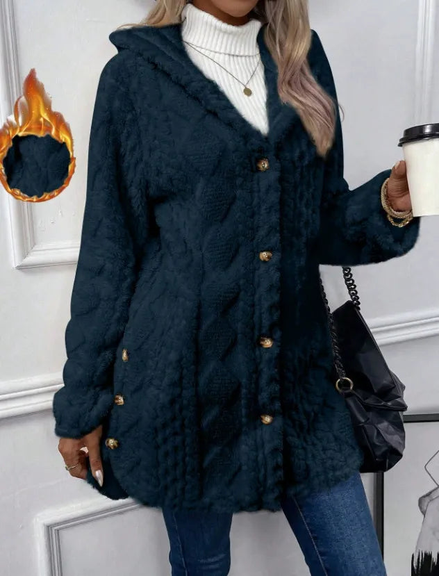 Cozy Button Up Hooded Fleece Outerwear