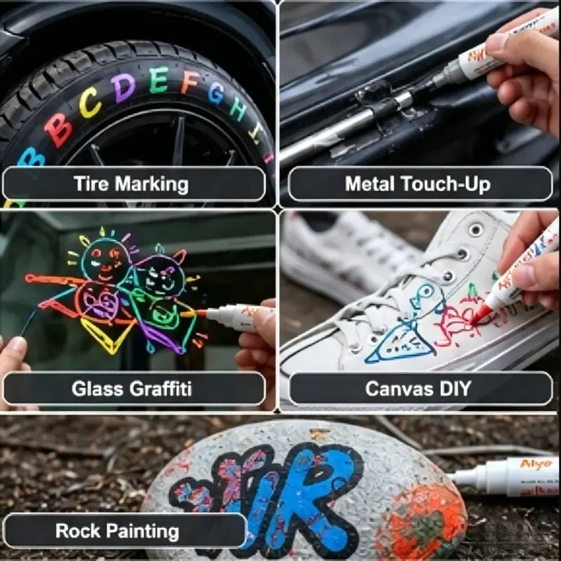 Automotive Tire Paint Markers | 8 Color Waterproof Tire Lettering Pens