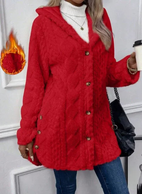 Cozy Button Up Hooded Fleece Outerwear