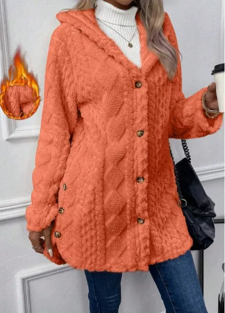 Cozy Button Up Hooded Fleece Outerwear