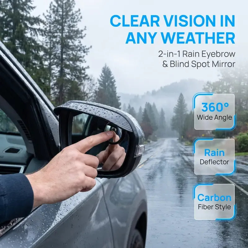 2 PCS Car Rearview Mirror Rain Visors – 360° Blind Spot Rain Guards
