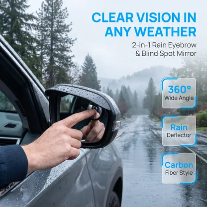 2 PCS Car Rearview Mirror Rain Visors – 360° Blind Spot Rain Guards