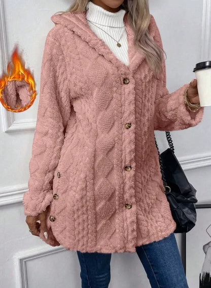 Cozy Button Up Hooded Fleece Outerwear