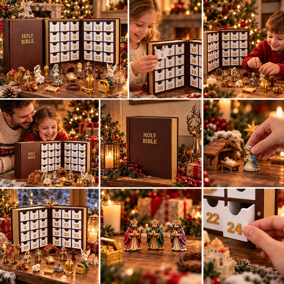 24-Day Christmas Nativity Advent Calendar – 3D Nativity Scene Countdown Set