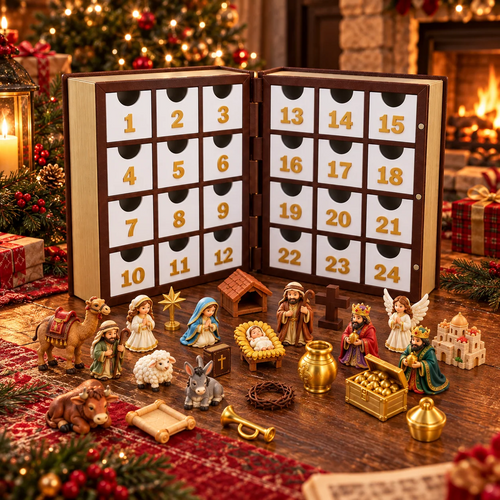 24-Day Christmas Nativity Advent Calendar – 3D Nativity Scene Countdown Set