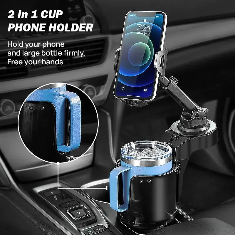 Car Cup Holder Phone Mount – Long Arm 360° Rotation & Adjustable Stand