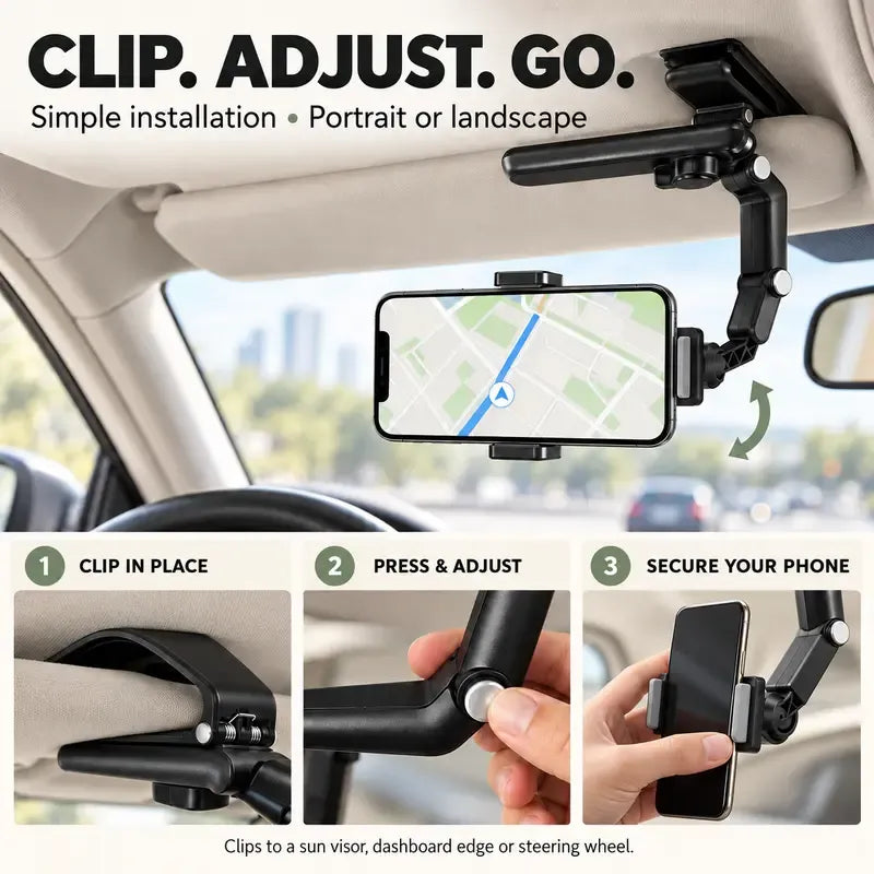 🚗📱Car Phone Mount – Long Adjustable Arm 360° Rotation & Secure Anti-Scratch Clamp 🎥