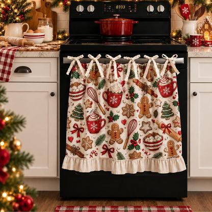 🎄🎅Vintage Santa Oven Door Towel – Christmas Kitchen Decor with Ruffled Ties