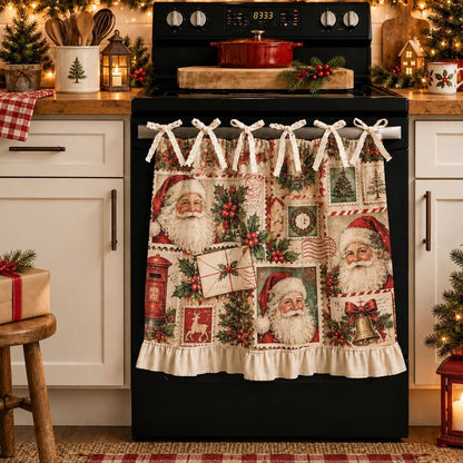 🎄🎅Vintage Santa Oven Door Towel – Christmas Kitchen Decor with Ruffled Ties
