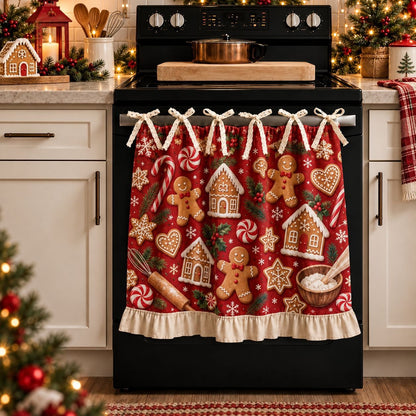 🎄🎅Vintage Santa Oven Door Towel – Christmas Kitchen Decor with Ruffled Ties