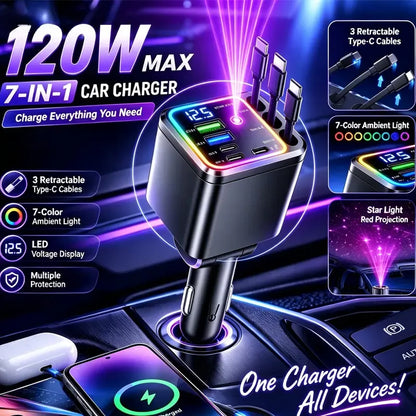 ⭐⭐120W 9-in-1 Power Hub with Galaxy Star Projector & Retractable Cables
