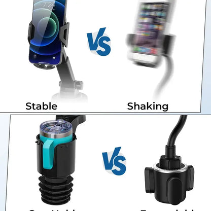 Car Cup Holder Phone Mount – Long Arm 360° Rotation & Adjustable Stand