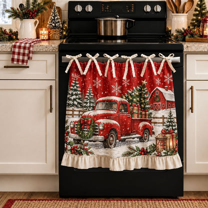 🎄🎅Vintage Santa Oven Door Towel – Christmas Kitchen Decor with Ruffled Ties