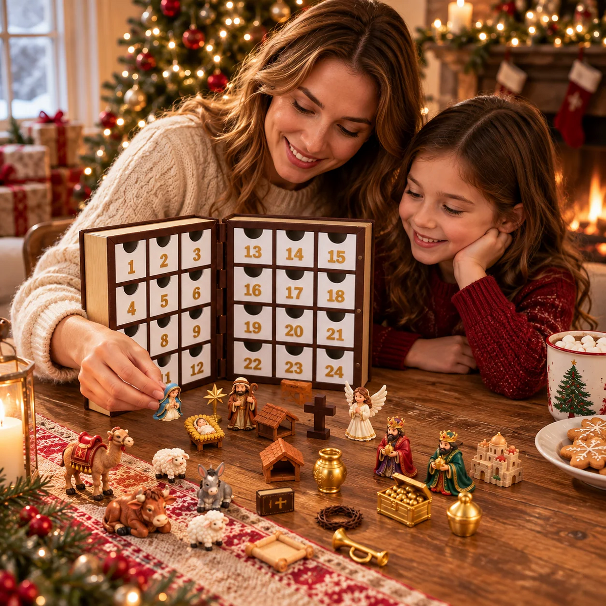 24-Day Christmas Nativity Advent Calendar – 3D Nativity Scene Countdown Set