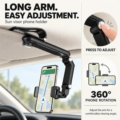 🚗📱Car Phone Mount – Long Adjustable Arm 360° Rotation & Secure Anti-Scratch Clamp 🎥