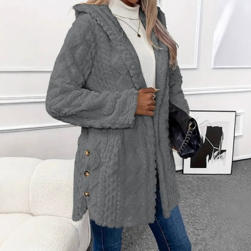 Cozy Button Up Hooded Fleece Outerwear