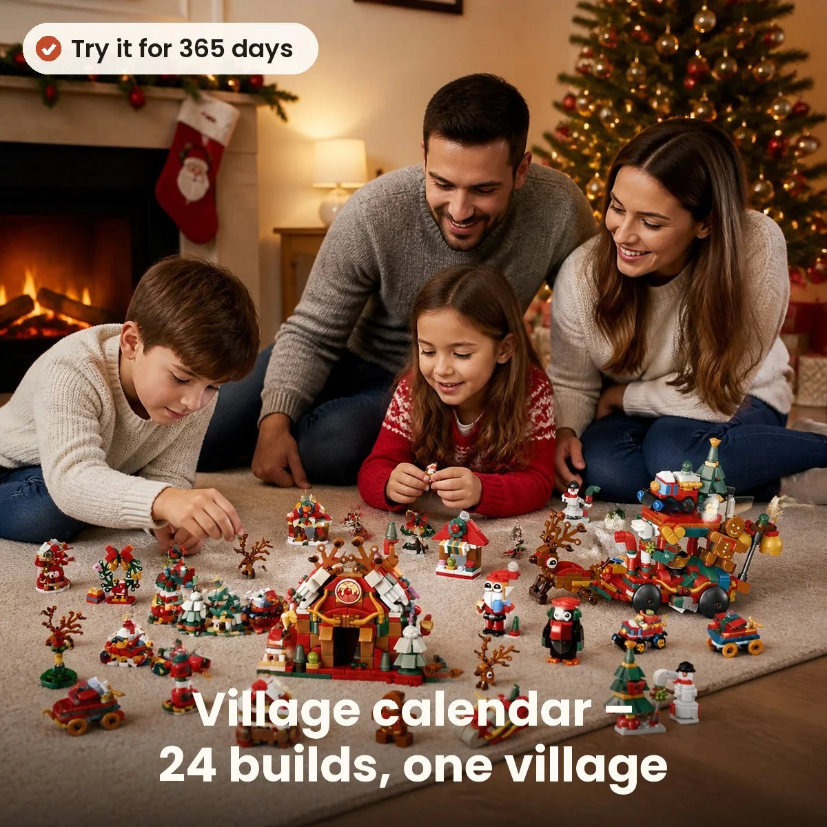 Advent calendar with 12 building kits that make a Christmas village