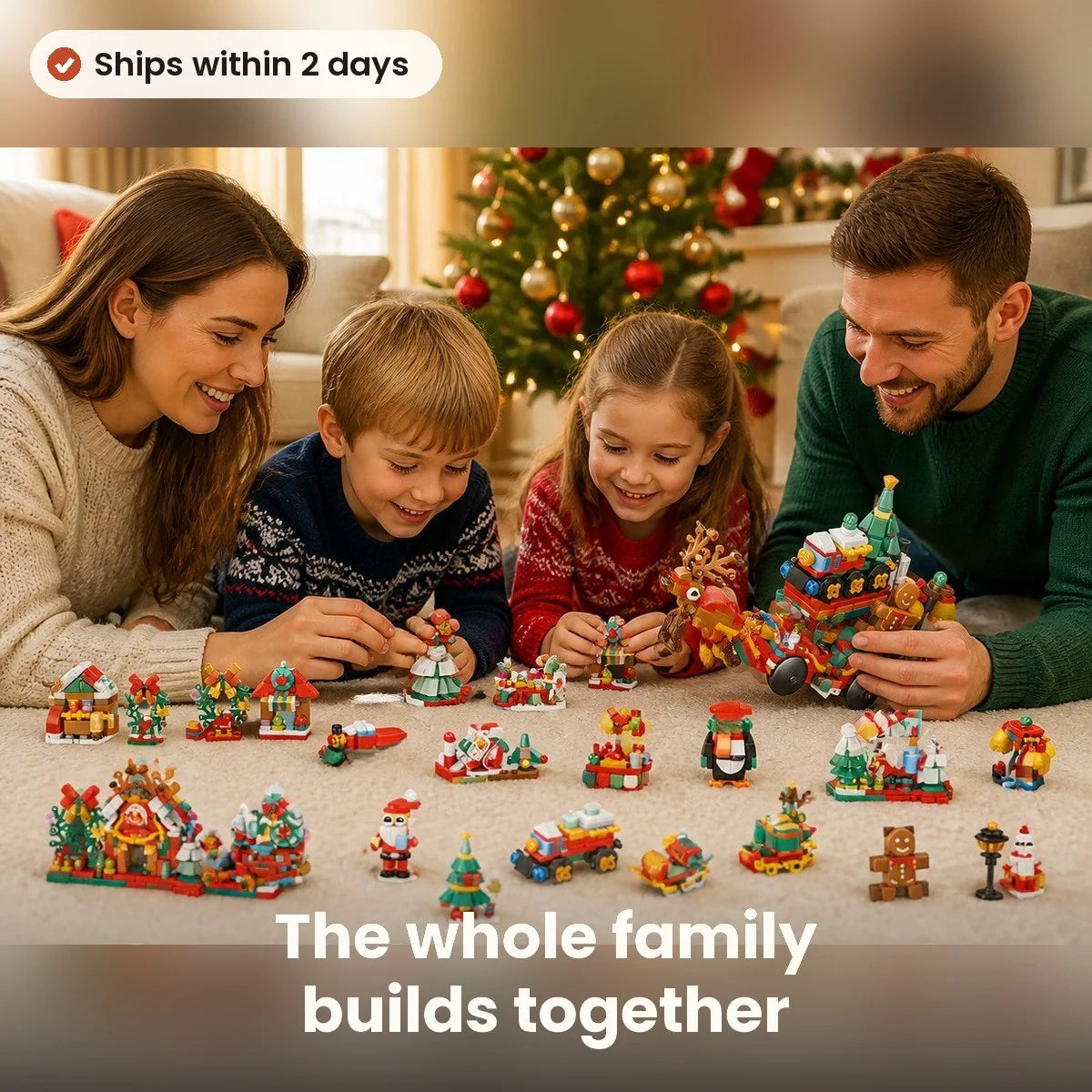 Advent calendar with 12 building kits that make a Christmas village