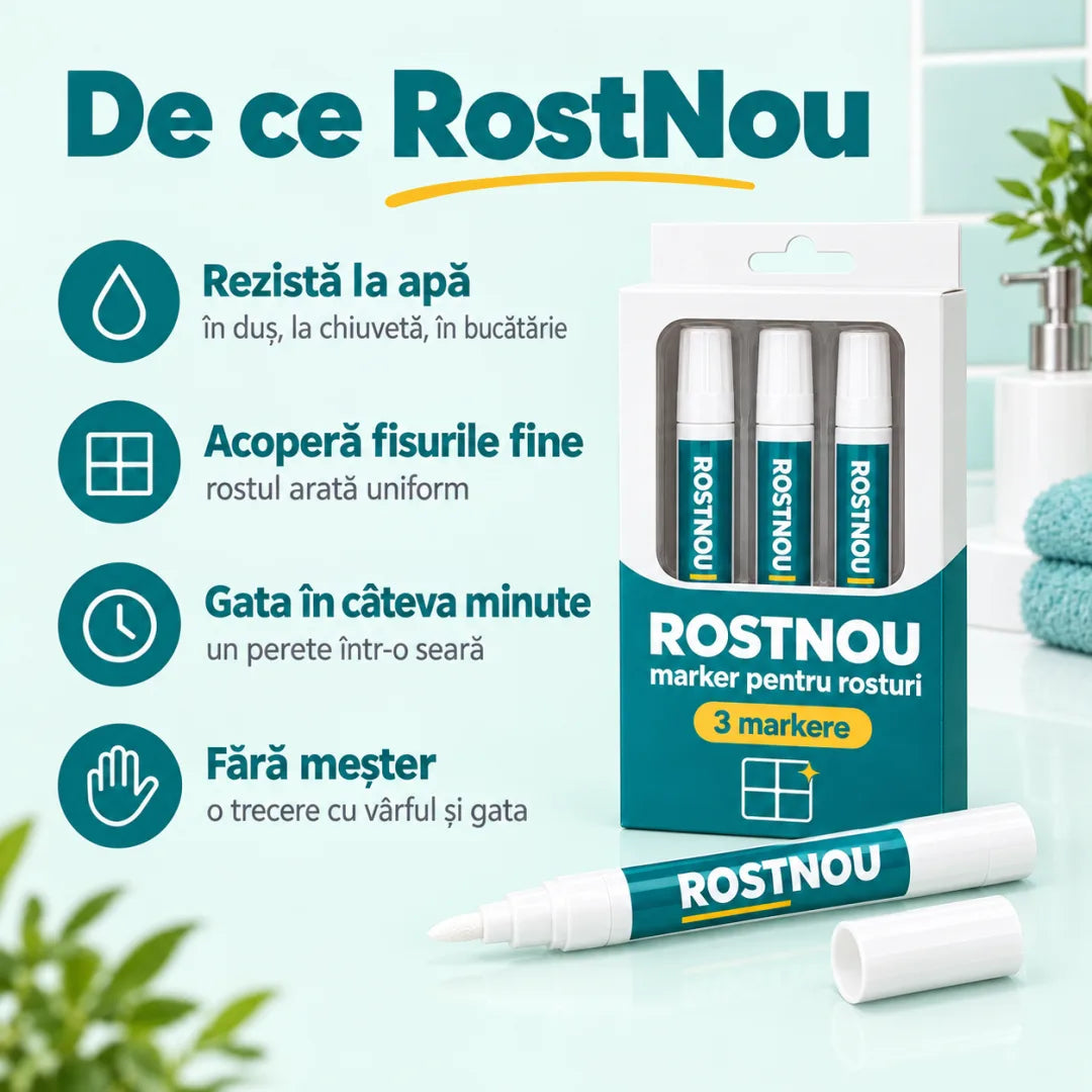 RostNou — Set 3 Markere Albe pentru Rosturi de Faianță și Gresie (rezistente la apă)