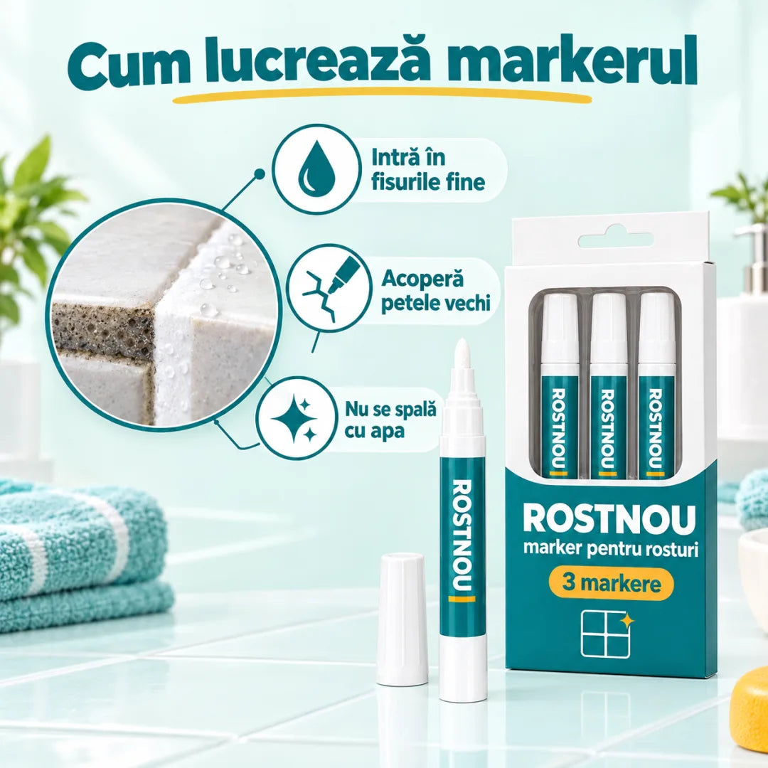 RostNou — Set 3 Markere Albe pentru Rosturi de Faianță și Gresie (rezistente la apă)
