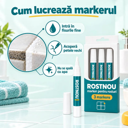 RostNou — Set 3 Markere Albe pentru Rosturi de Faianță și Gresie (rezistente la apă)