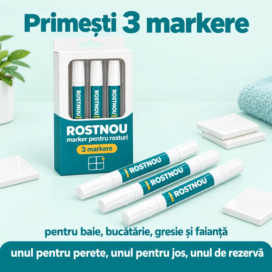 RostNou — Set 3 Markere Albe pentru Rosturi de Faianță și Gresie (rezistente la apă)