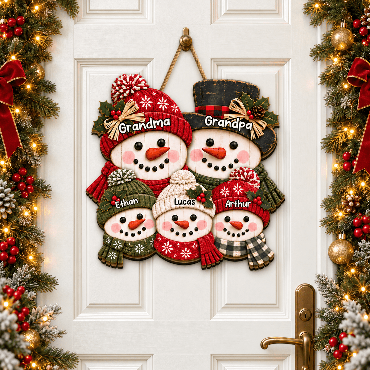 Personalized Grandpa & Grandma Snowman Wood Sign – Cute Christmas Porch & Door Decor