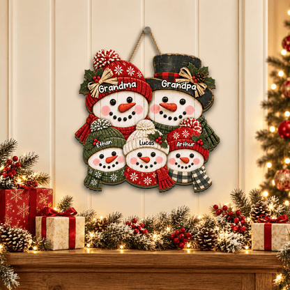 Personalized Grandpa & Grandma Snowman Wood Sign – Cute Christmas Porch & Door Decor