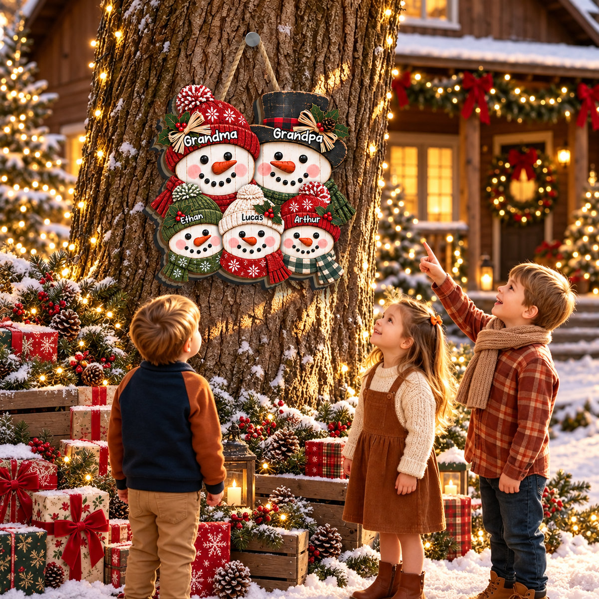 Personalized Grandpa & Grandma Snowman Wood Sign – Cute Christmas Porch & Door Decor