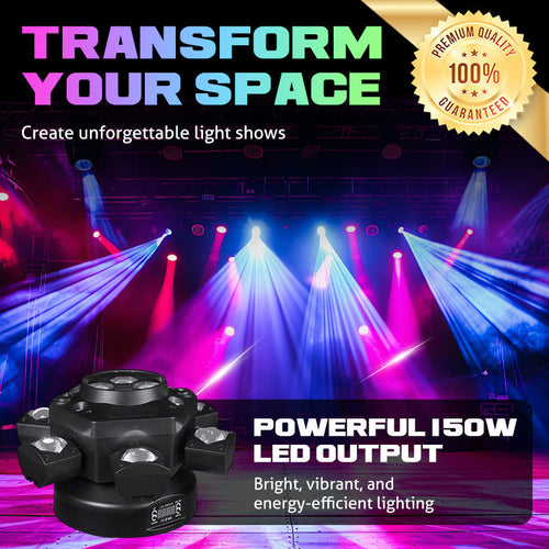 💡 ✨150W RGBW Moving Head DJ Stage Light – DMX Control Party Lighting🎨