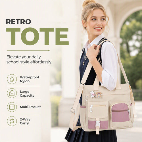 👜 HALF PRICE — TODAY ONLY! ✨ Large Capacity Multi-Pocket Canvas Tote Bag – Retro Style, Roomy & Organized 🎒 Laptop-Friendly, Lightweight & Comfortable 🏫 Perfect for School, Commuting & Shopping 🛍️