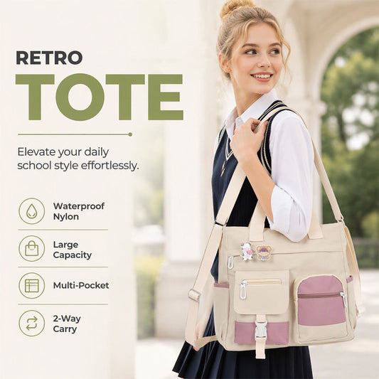 👜 HALF PRICE — TODAY ONLY! ✨ Large Capacity Multi-Pocket Canvas Tote Bag – Retro Style, Roomy & Organized 🎒 Laptop-Friendly, Lightweight & Comfortable 🏫 Perfect for School, Commuting & Shopping 🛍️