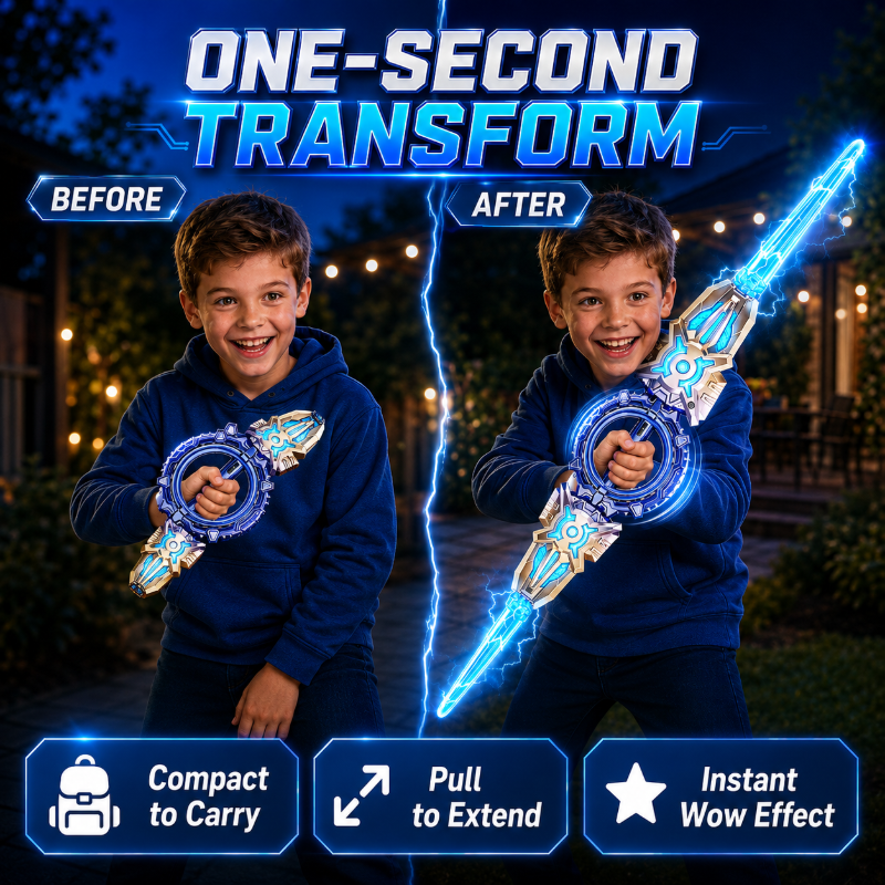 ⚔️✨ 360° Spinning Double-Blade LED Sword | Rechargeable Light-Up Toy 🔋