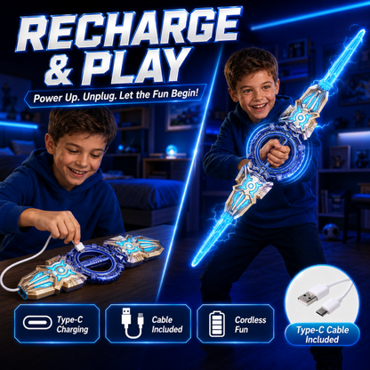 ⚔️✨ 360° Spinning Double-Blade LED Sword | Rechargeable Light-Up Toy 🔋
